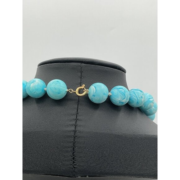 Turquoise Marbled Bead Necklace With Gold-Tone Clasp - Picture 3 of 4